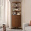 Modern 75" Walnut Etagere Corner Bookshelf with Drawer and 2-Door Cabinet