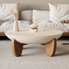 Curva 37" Round Concrete Walnut Coffee Table with Wood Legs