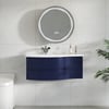 Floating Curved Bathroom Vanity & Round LED Medicine Cabinet Set Left Offset