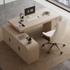 70.9" Whitewash L-shaped Executive Desk Left Hand & Reclining Leather Office Chair