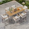 Tevara Teak Wood Modern Outdoor Bar Set Sand Frame & Warm White Cushion