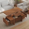Table basse Lineva 119 cm en noyer cannelé avec plateau relevable et 2 tiroirs