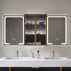 59" Black LED Mirror Cabinet with Centre Storage, 3-Colour Dimmable & Defogger