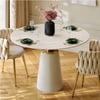 Modern 39" Round Faux Travertine Dining Table with Leather-Wrapped Base, Seats 2
