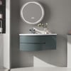 Floating Curved Bathroom Vanity & Round LED Medicine Cabinet Set Left Offset
