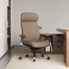Khaki Genuine Leather Swivel Office Chair with Ergonomic Synchro-Tilt Recline System
