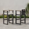 Tevara Outdoor Aluminium Frame & Teak Wood Armrest Bar Stools in Warm White, Set of 2