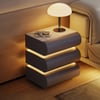 Humply Gray Faux Leather 3-Drawer LED Nightstand with Charging Station, Set of 2