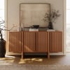 Lineva Mid Century 64" Walnut Wood Fluted Sideboard with Storage & Adjustable Shelves