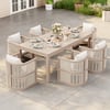 Wevara 7-Piece Outdoor Rope Weave Dining Set with 6 Chairs in Sand