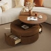 32" Fluted Lift-Top Round Walnut  Coffee Table with 2 Drawers