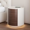 Modern Saddle Leather 2-Drawer Nightstand with Charging Station & Light