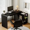 Krila 185 cm L-Shaped Black Rotating Desk with Keyboard Tray & Storage