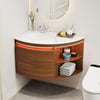 Modern 91 cm Corner Floating Single Bathroom Vanity with Sink, LED Light, Storage