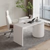 Modern 60" L-Shaped Matte Warm White Executive Desk with Drawers, Rotating Design