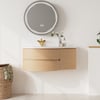 Floating Curved Bathroom Vanity & Round LED Medicine Cabinet Set Left Offset