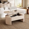 Table basse ovale relevable de 120 cm avec côtés cannelés blanc délavé