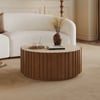 Aura 35" Ash Wood Slatted Round Coffee Table with Sintered Stone Top