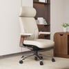 Ivory Genuine Leather Swivel Office Chair with Ergonomic Synchro-Tilt Recline System