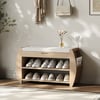 32'' Wood Veneer Whitewash Shoe Storage Entryway Bench with Shoe Rack