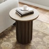 Aura Ash Wood Fluted Round Side Table with Sintered Stone Top