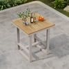 Tevara Outdoor Square Bar Table with Teak Wood Slat Top & Aluminum Frame in Sand