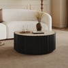 Aura 35" Round Black Slatted Sintered Stone Coffee Table with 2 Drawers