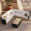 Costra Handwoven Rope L-Shaped Outdoor Sofa with Coffee Table in Black