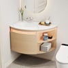 Modern 91 cm Corner Floating Single Bathroom Vanity with Sink, LED Light, Storage