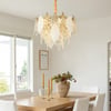 Lustre Luxuoso de Vidro e Cristal em Camadas com Folhas e Altura de Suspensão Ajustável