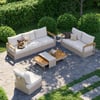 Tevara Convertible Outdoor Sectional Sofa Set with Teak & Aluminium Frame, Sand & White