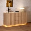 Aura 60" Natural Faux Travertine Sideboard with Ash Wood Slatted Doors & LED Light