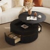 Tavolino rotondo da 32" con piano sollevabile scanalato e 2 cassetti