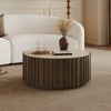 Aura 35" Ash Wood Slatted Round Coffee Table with Sintered Stone Top