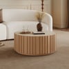 Aura 35" Ash Wood Slatted Round Coffee Table with Sintered Stone Top