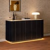 Aura 60" Black Faux Travertine Sideboard with Ash Wood Slatted Doors & LED Light