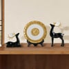 3PCS Black Deer Figurine with Decorative Plate Set Luxury Resin Animal Sculptures