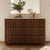 Florva Modern 47” Ash Wood 6 Drawer Dresser with Faux Travertine Sintered Stone Top