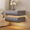 Humply Gray Faux Leather Floating 2-Drawer LED Nightstand with Charging Station