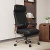Black Genuine Leather Swivel Office Chair with Ergonomic Synchro-Tilt Recline System