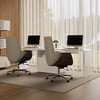 White Double Desk with Drawers & 2 Ivory PU Leather Modern Home Office Chairs
