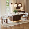Aura 84" Rectangular Faux Travertine Sintered Stone Dining Table, Fluted Base, Seat 8