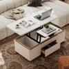 48" Ivory Saddle Leather Lift-Top Coffee Table with 2 Drawers