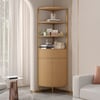 Modern 75" Natural Etagere Corner Bookshelf with Drawer and 2-Door Cabinet