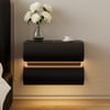 Humply Black Faux Leather Floating 2-Drawer LED Nightstand with Charging Station
