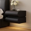 Humply Black Faux Leather Floating 2-Drawer Nightstand with Charging Station