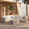 Costra Handwoven Rope L-Shaped Outdoor Sofa with Coffee Table in Ivory