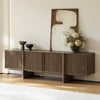 Lineva 80" Solid Wood Fluted Smoked Brown TV Stand with Cabinets
