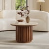 Aura Ash Wood Slatted Round Coffee Table with Sintered Stone Top