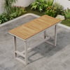 Table de bar d'extérieur Tevara avec plateau à lattes en bois de teck et cadre en aluminium couleur sable pour patio